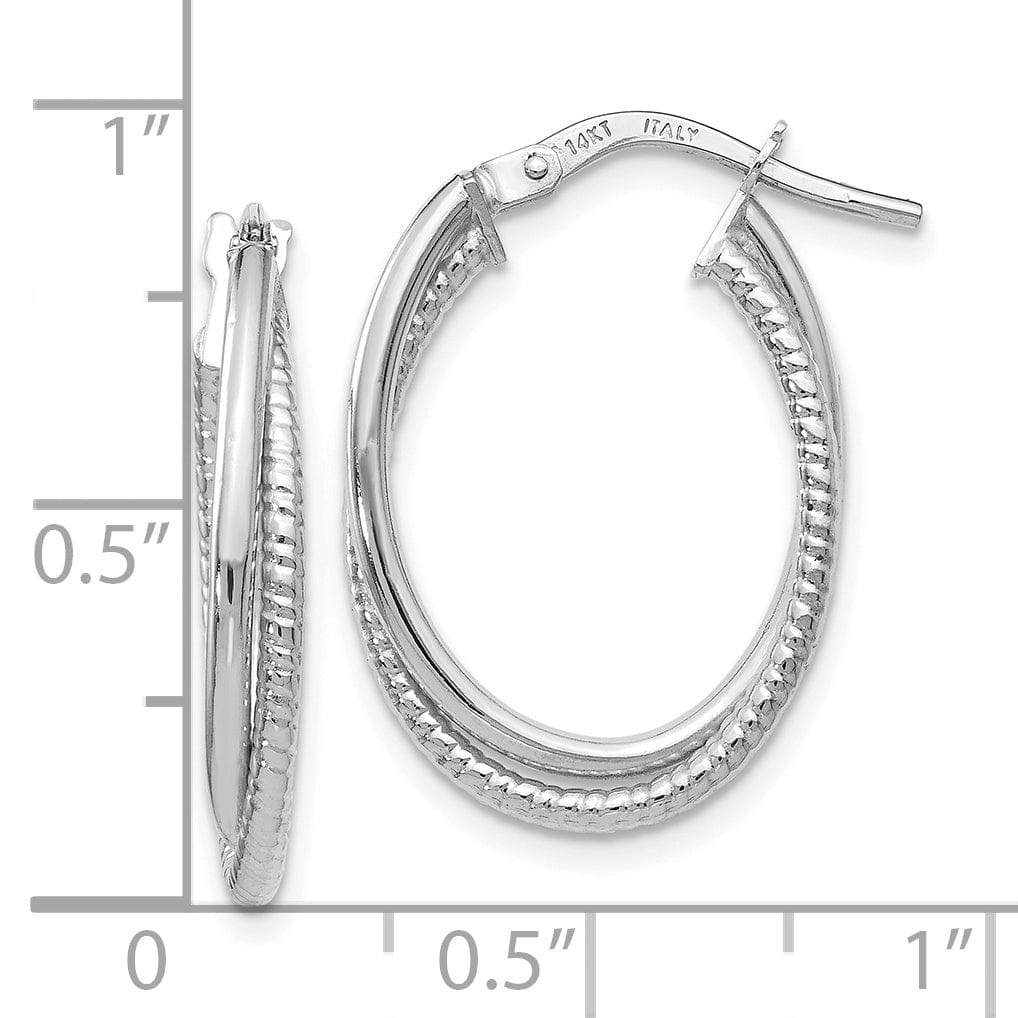Lovely Rita's Earrings 14k White Gold Polished Finish Textured Oval Hoop Earrings