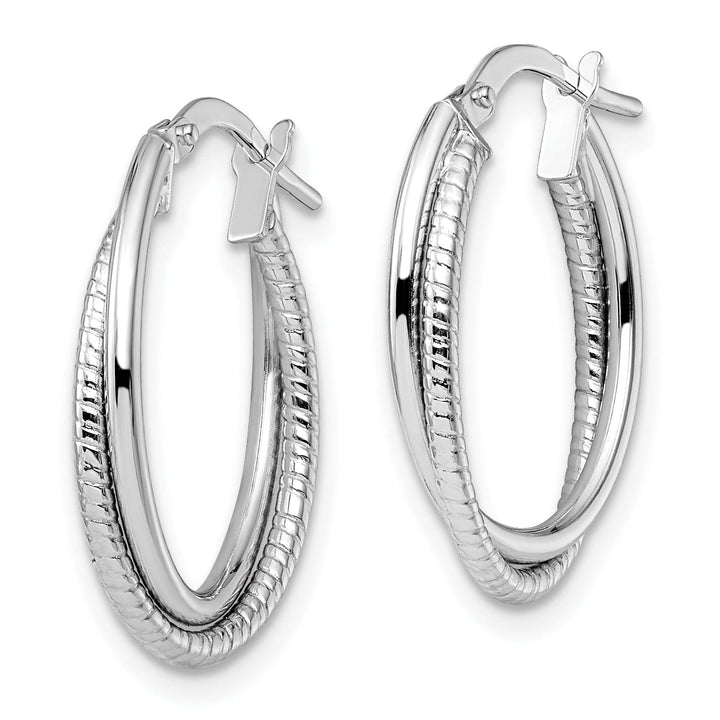 Lovely Rita's Earrings 14k White Gold Polished Finish Textured Oval Hoop Earrings