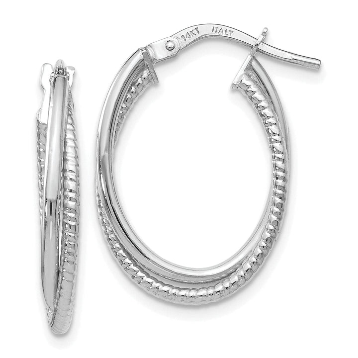 Lovely Rita's Earrings 14k White Gold Polished Finish Textured Oval Hoop Earrings