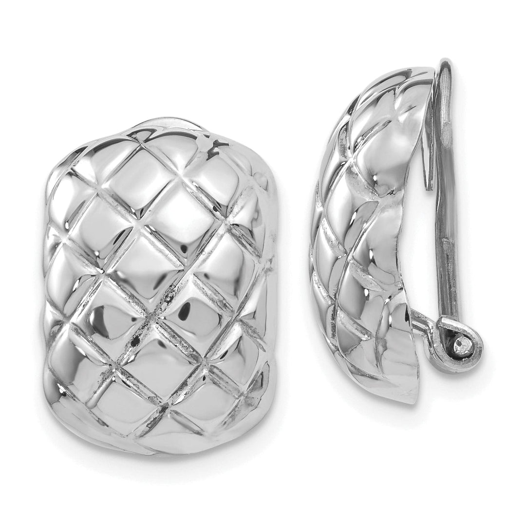 Lovely Rita's Earrings 14k White Gold Polished Quilted Non-pierced Omega