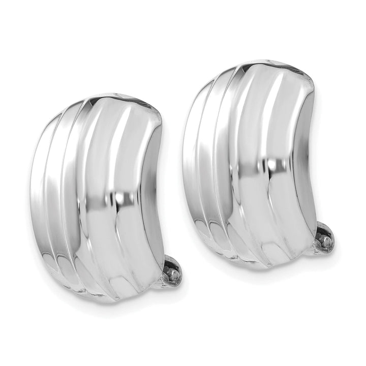 Lovely Rita's Earrings 14k White Gold Polished Ribbed Non-pierced Omega