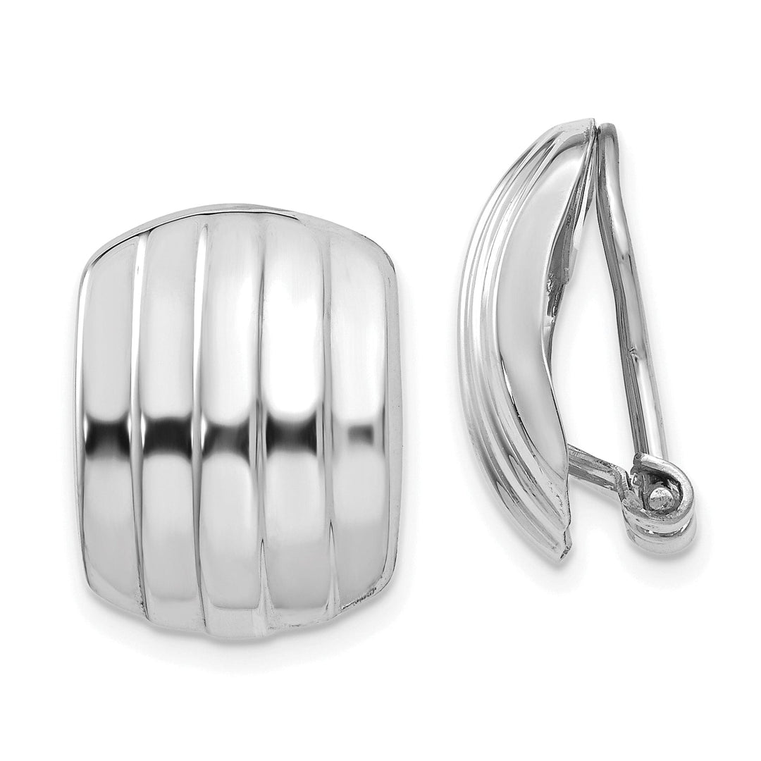 Lovely Rita's Earrings 14k White Gold Polished Ribbed Non-pierced Omega