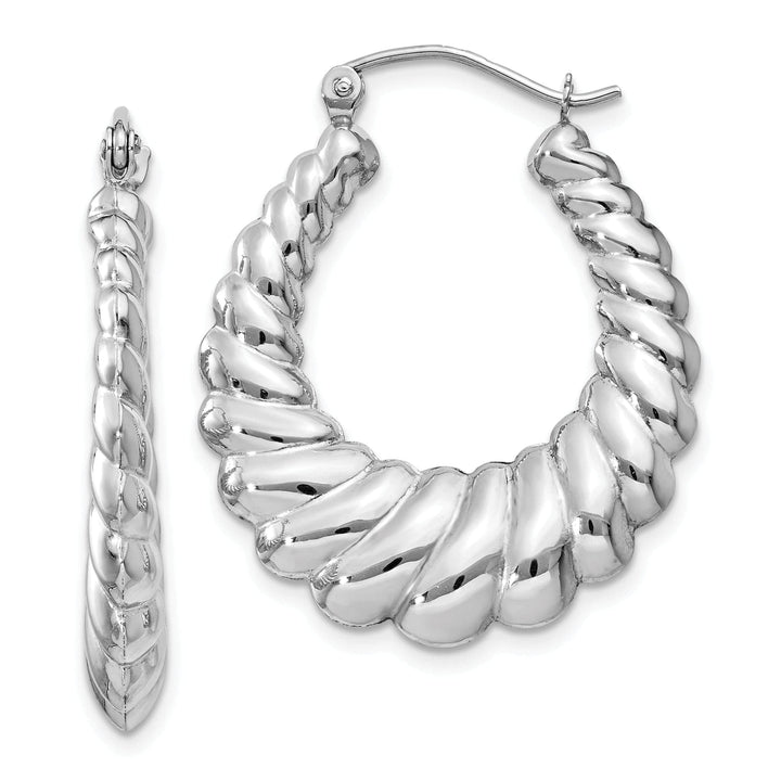 Lovely Rita's Earrings 14k White Gold Polished Scalloped Hoop Earrings