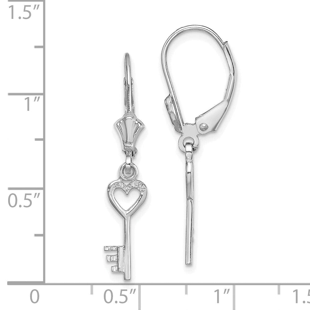 Lovely Rita's Earrings 14K White Gold Rhodium Polished Finish Heart with Key Leverback Earrings