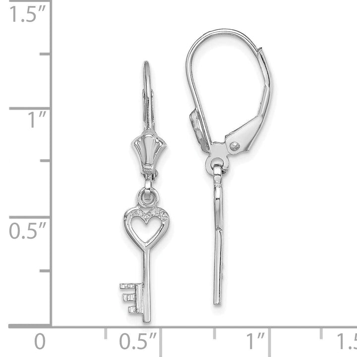 Lovely Rita's Earrings 14K White Gold Rhodium Polished Finish Heart with Key Leverback Earrings