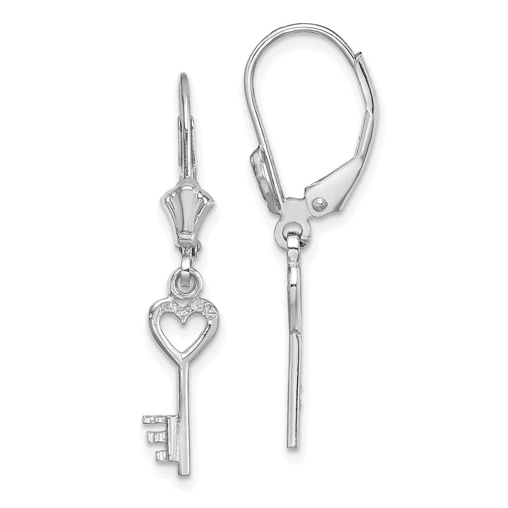 Lovely Rita's Earrings 14K White Gold Rhodium Polished Finish Heart with Key Leverback Earrings