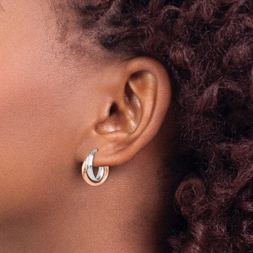 Lovely Rita's Earrings 14k White Gold Rose-plated Polish Hoop Earrings