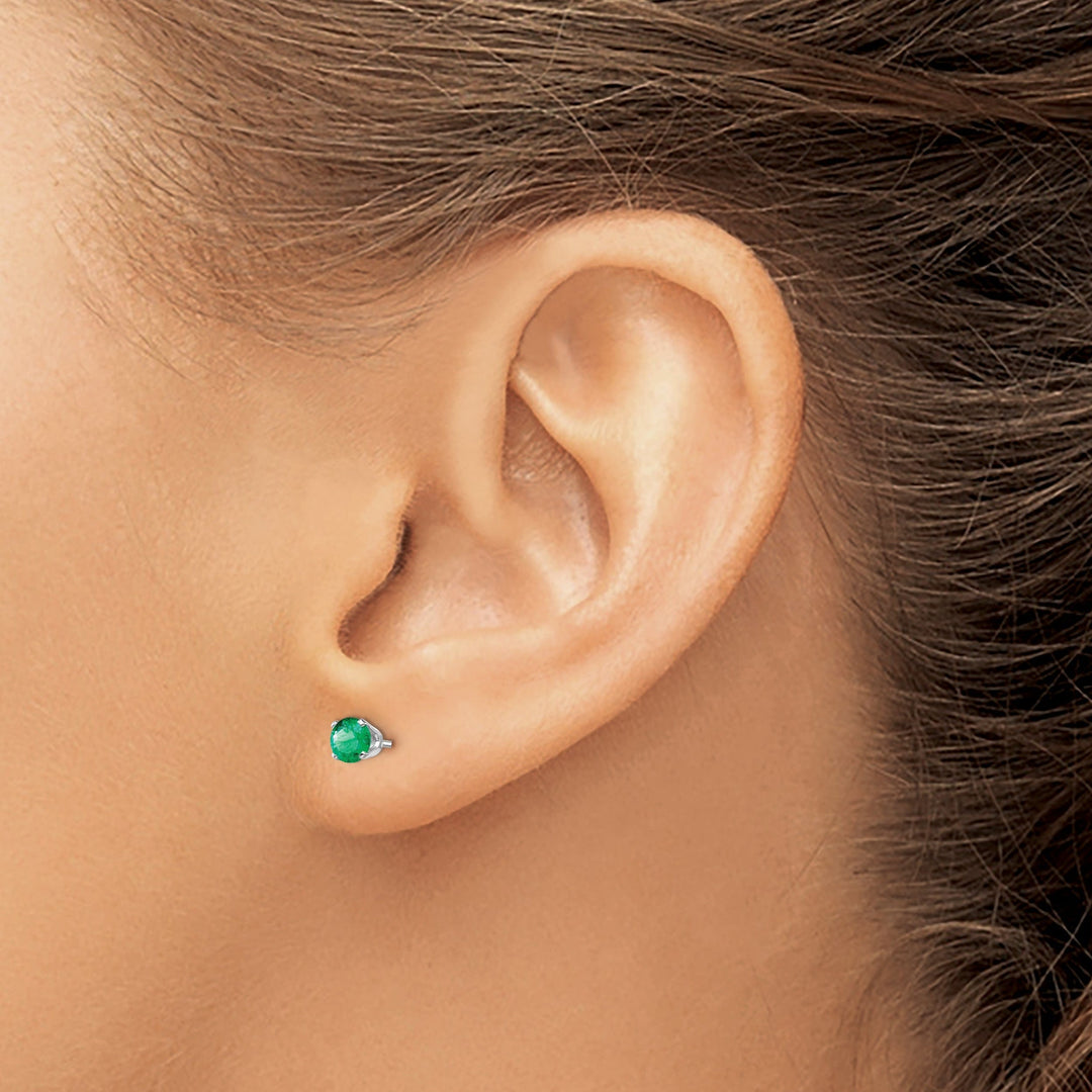 Lovely Rita's Earrings 14k White Gold Round Emerald Birthstone Earrings