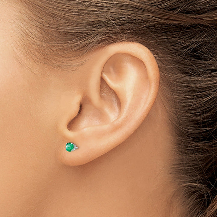 Lovely Rita's Earrings 14k White Gold Round Emerald Birthstone Earrings