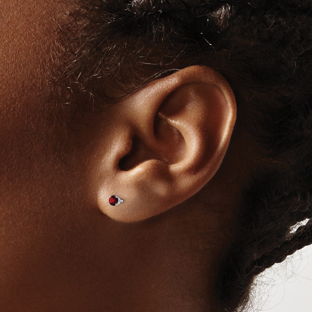Lovely Rita's Earrings 14k White Gold Round Garnet Birthstone Earrings