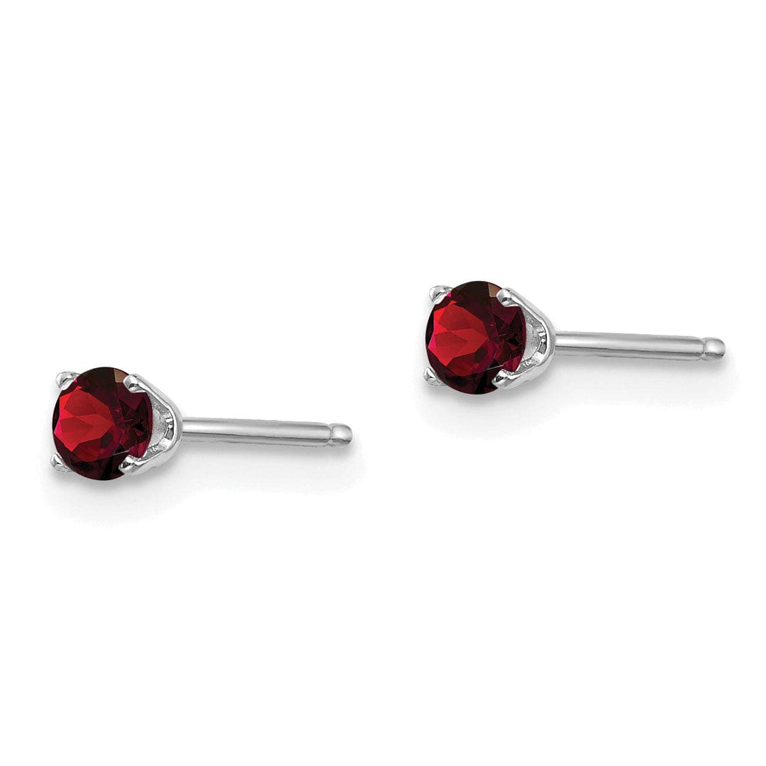 Lovely Rita's Earrings 14k White Gold Round Garnet Birthstone Earrings