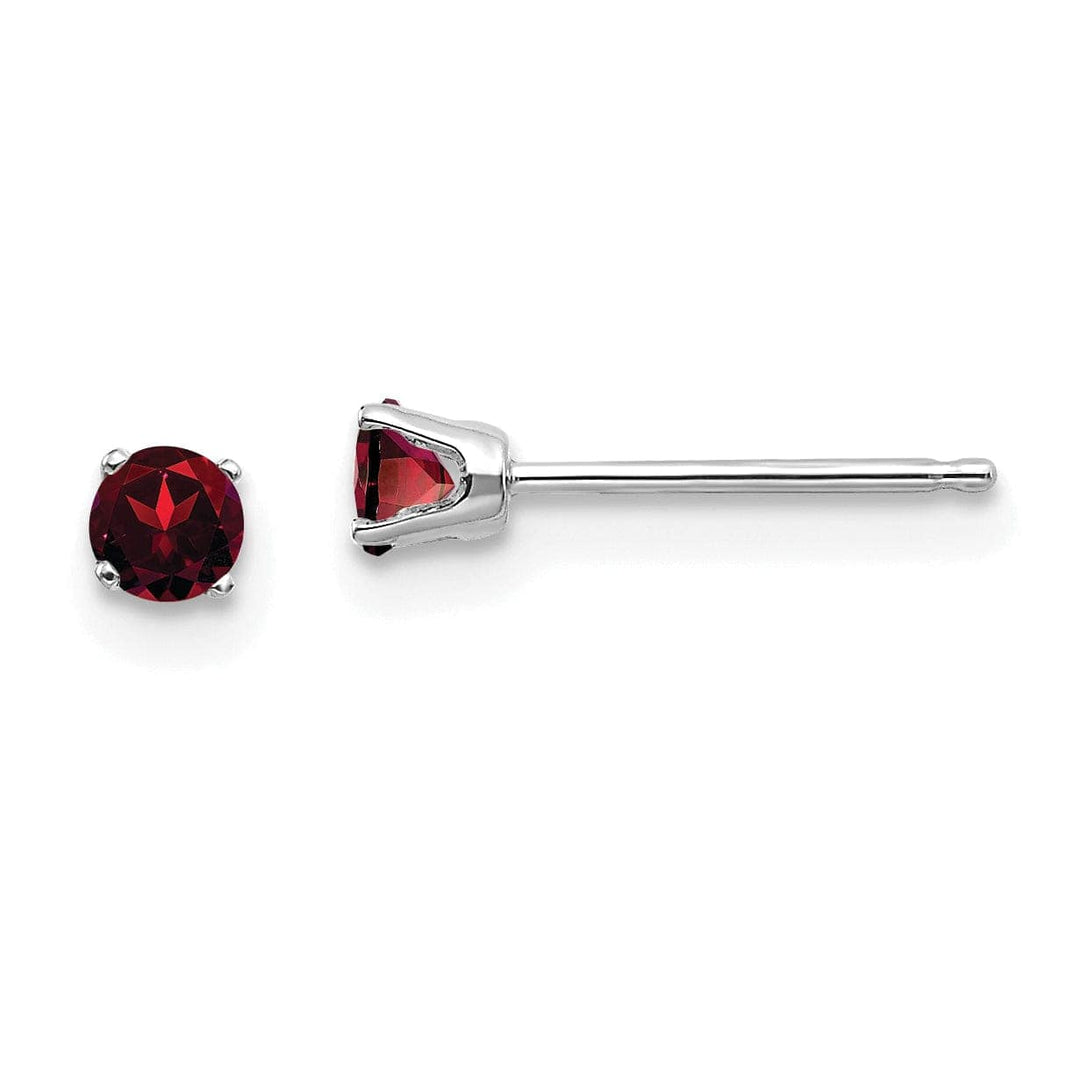 Lovely Rita's Earrings 14k White Gold Round Garnet Birthstone Earrings