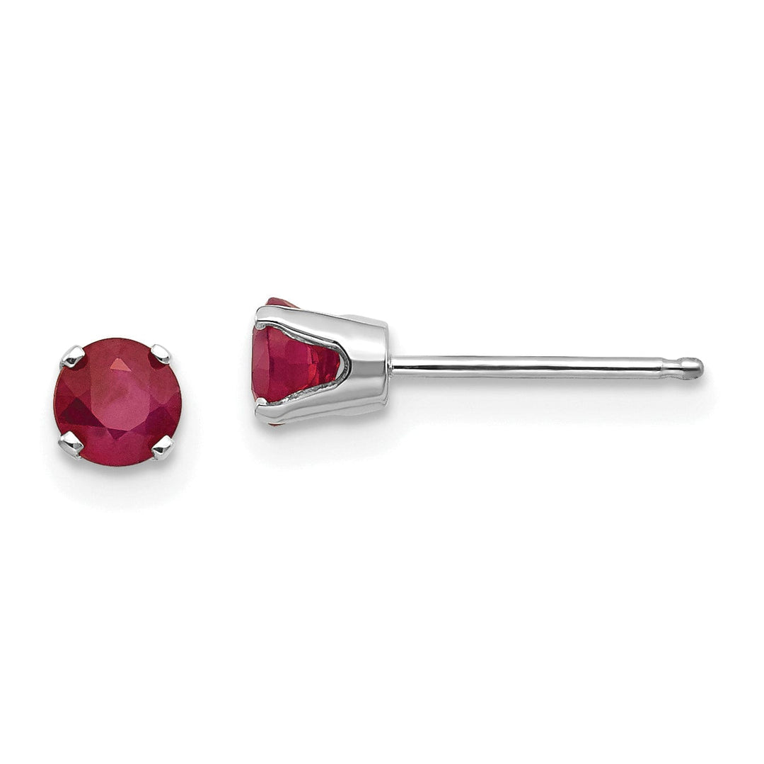 Lovely Rita's Earrings 14k White Gold Round Ruby Birthstone Earrings