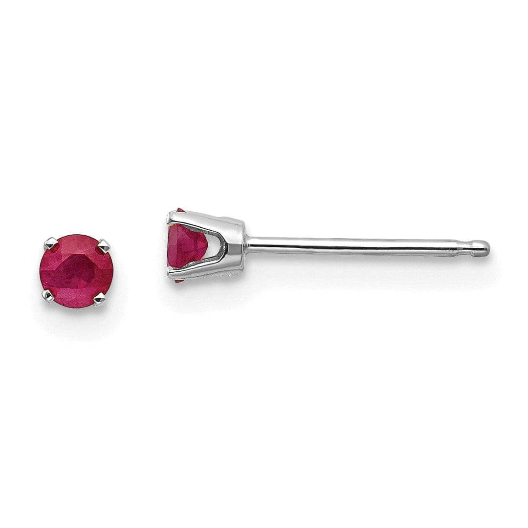 Lovely Rita's Earrings 14k White Gold Round Ruby Birthstone Earrings