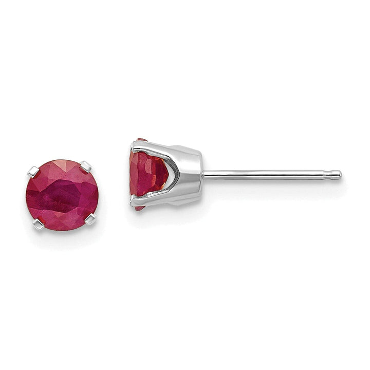 Lovely Rita's Earrings 14k White Gold Round Ruby Birthstone Earrings