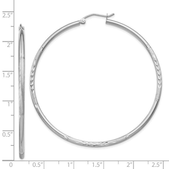 Lovely Rita's Earrings 14k White Gold Satin Diamond Cut 2MM Round Hoop