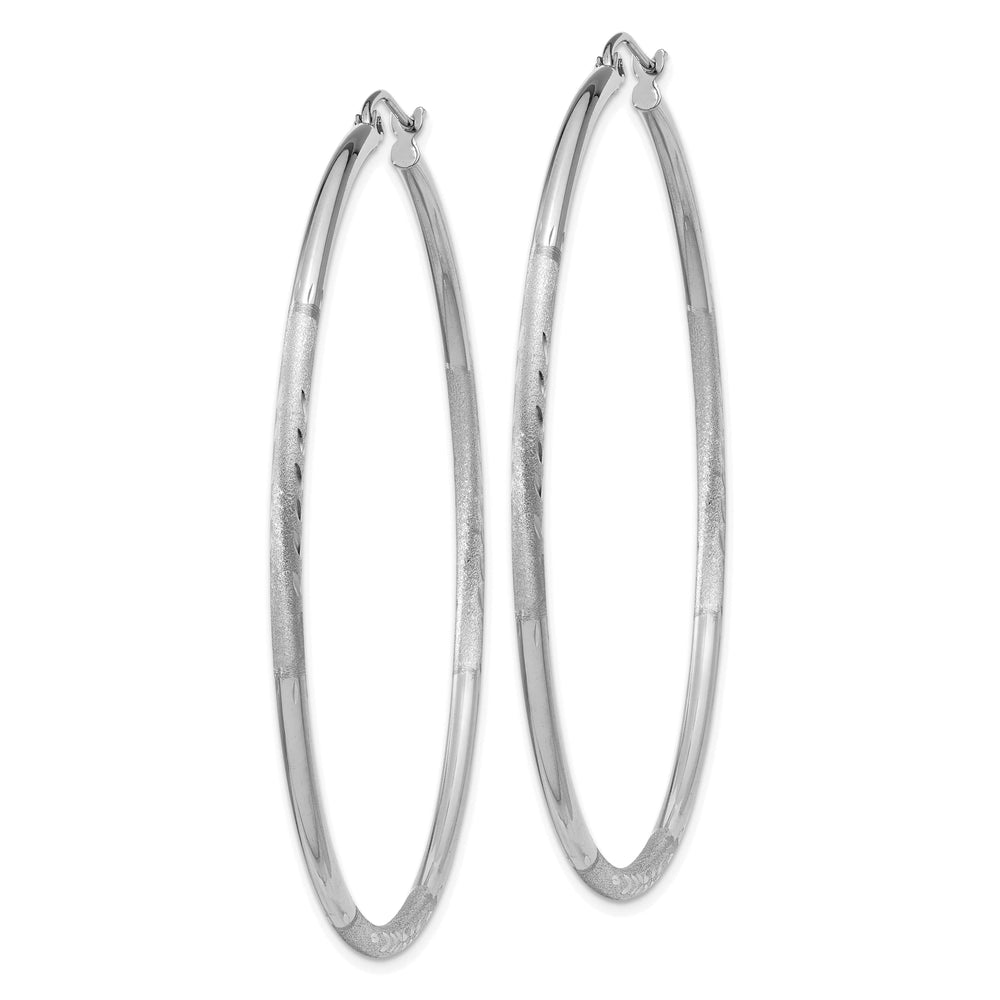 Lovely Rita's Earrings 14k White Gold Satin Diamond Cut 2MM Round Hoop