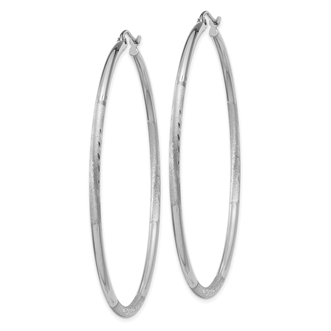 Lovely Rita's Earrings 14k White Gold Satin Diamond Cut 2MM Round Hoop