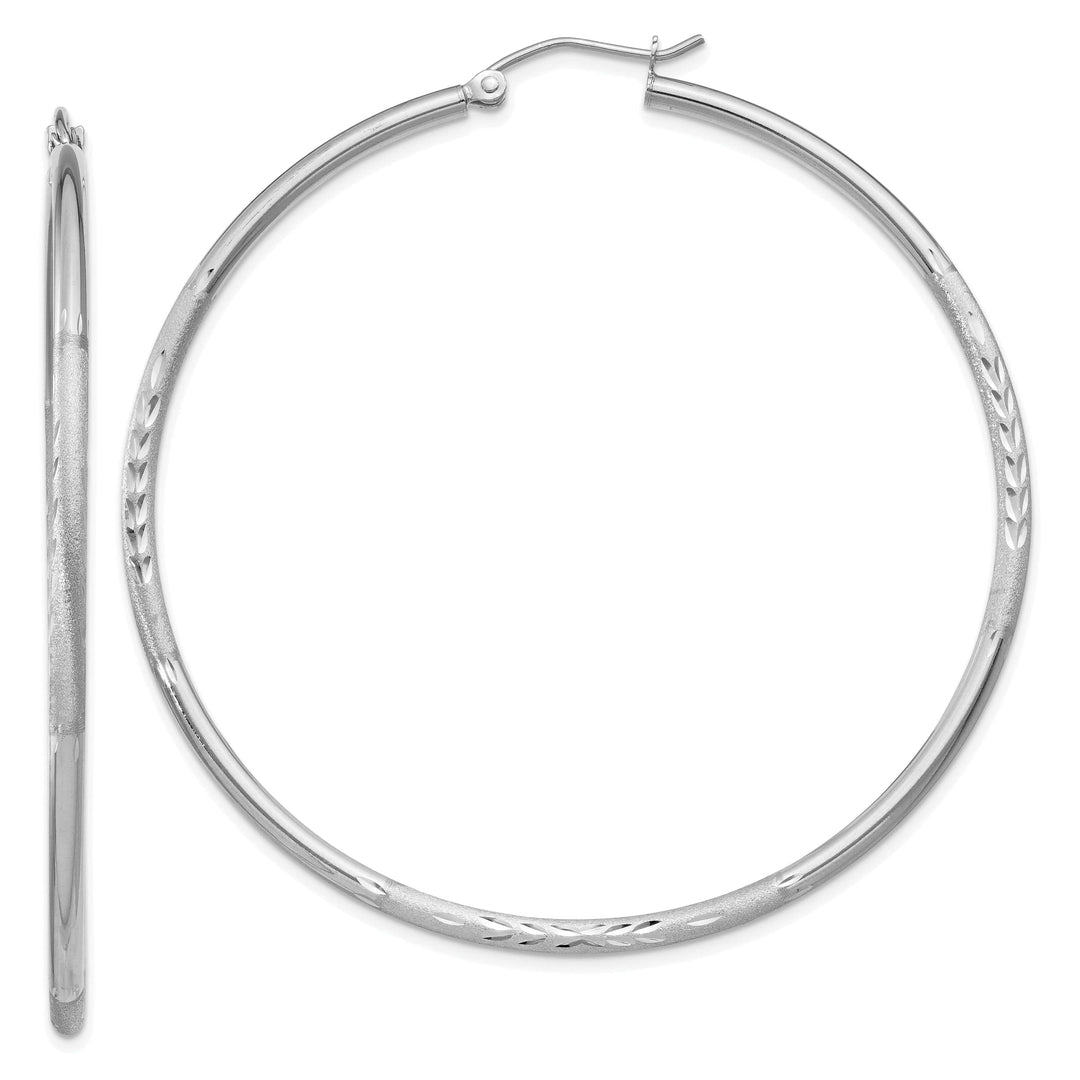 Lovely Rita's Earrings 14k White Gold Satin Diamond Cut 2MM Round Hoop