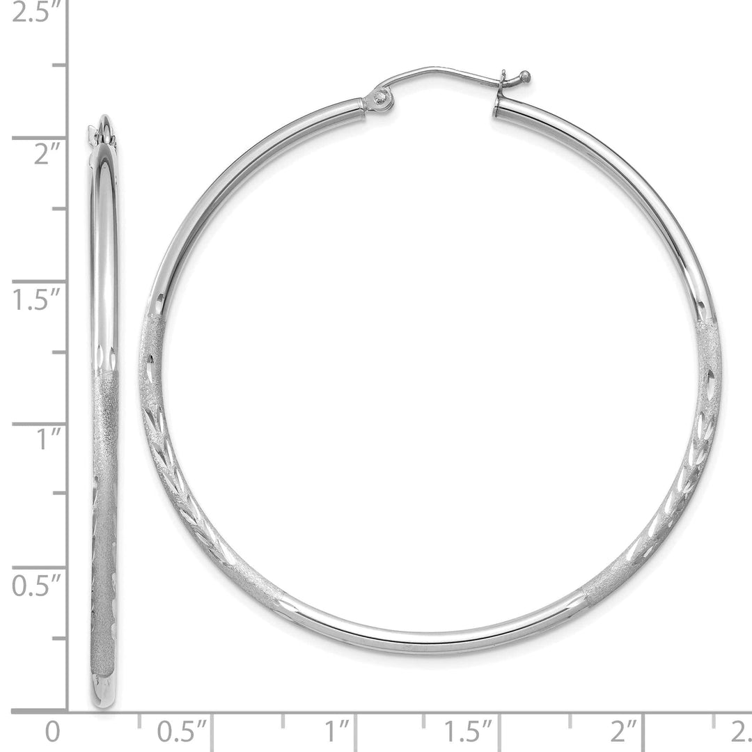 Lovely Rita's Earrings 14k White Gold Satin Diamond Cut 2MM Round Hoop