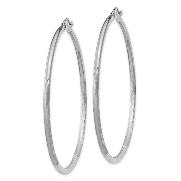 Lovely Rita's Earrings 14k White Gold Satin Diamond Cut 2MM Round Hoop