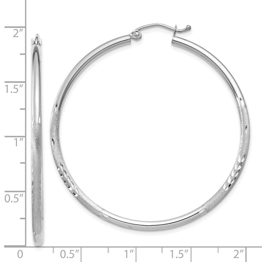 Lovely Rita's Earrings 14k White Gold Satin Diamond Cut 2MM Round Hoop