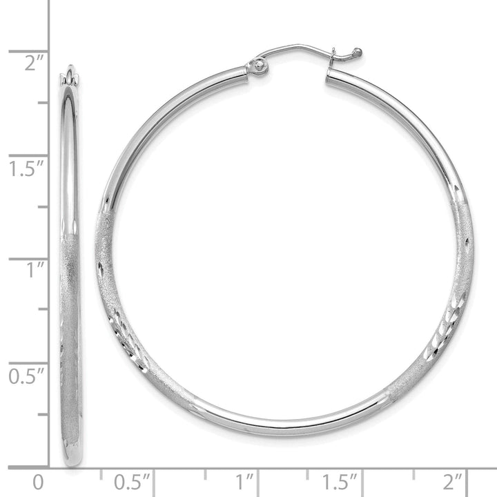 Lovely Rita's Earrings 14k White Gold Satin Diamond Cut 2MM Round Hoop