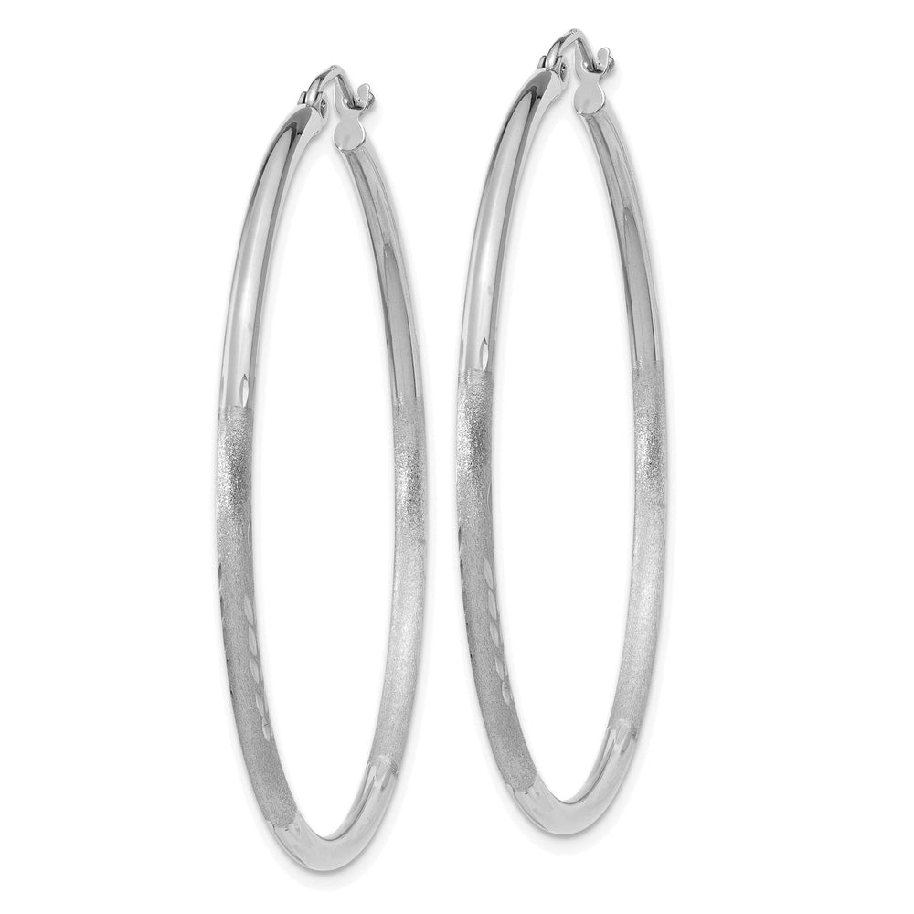 Lovely Rita's Earrings 14k White Gold Satin Diamond Cut 2MM Round Hoop