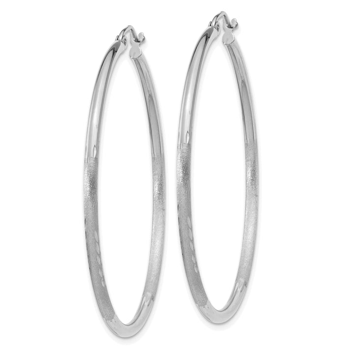 Lovely Rita's Earrings 14k White Gold Satin Diamond Cut 2MM Round Hoop