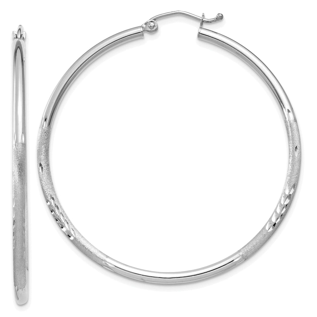 Lovely Rita's Earrings 14k White Gold Satin Diamond Cut 2MM Round Hoop