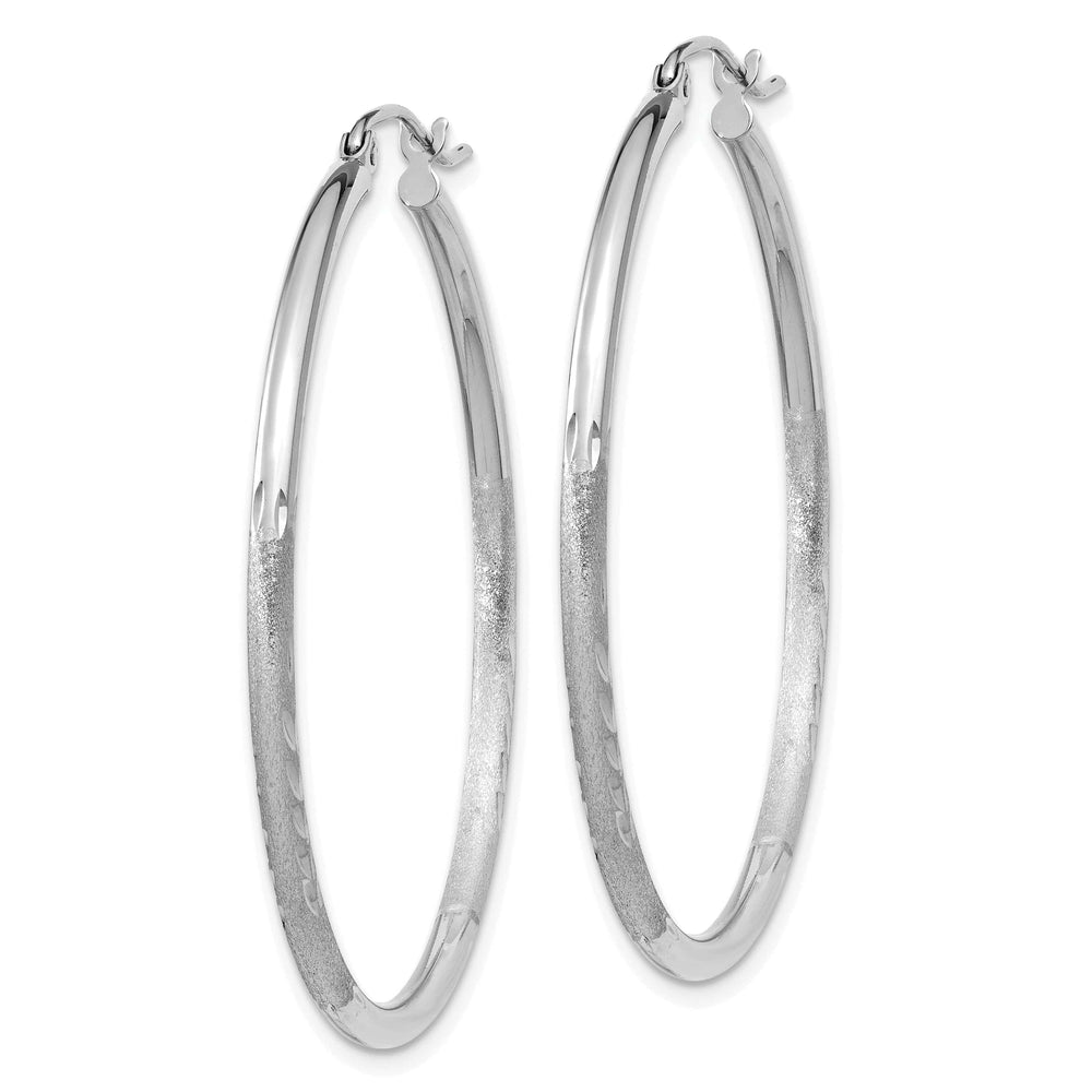 Lovely Rita's Earrings 14k White Gold Satin Diamond Cut 2MM Round Hoop