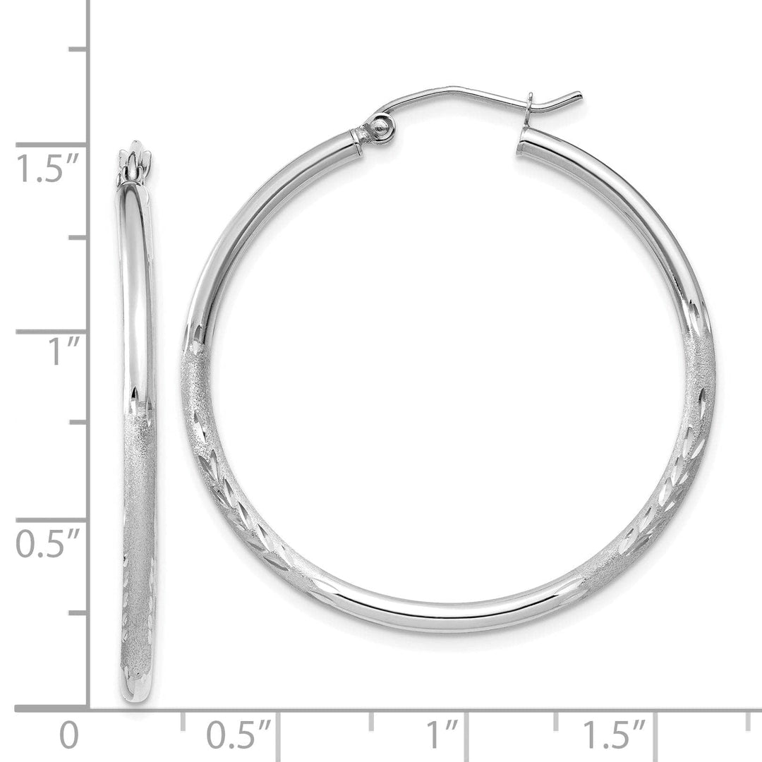 Lovely Rita's Earrings 14k White Gold Satin Diamond Cut 2MM Round Hoop