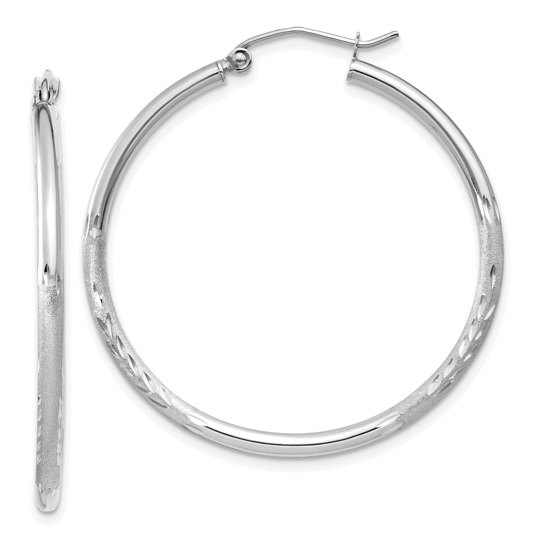 Lovely Rita's Earrings 14k White Gold Satin Diamond Cut 2MM Round Hoop