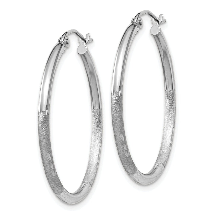 Lovely Rita's Earrings 14k White Gold Satin Diamond Cut 2MM Round Hoop