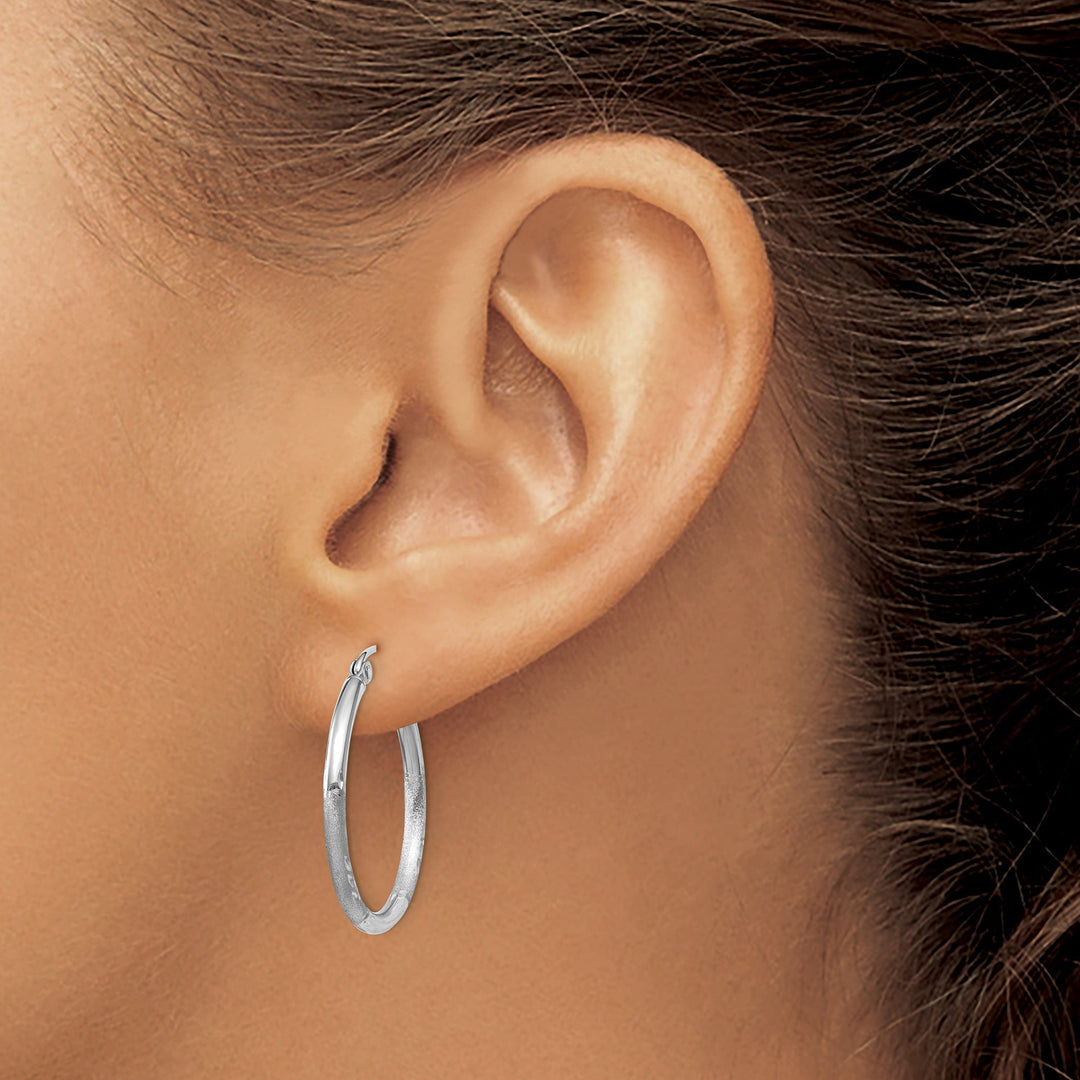 Lovely Rita's Earrings 14k White Gold Satin Diamond Cut 2MM Round Hoop