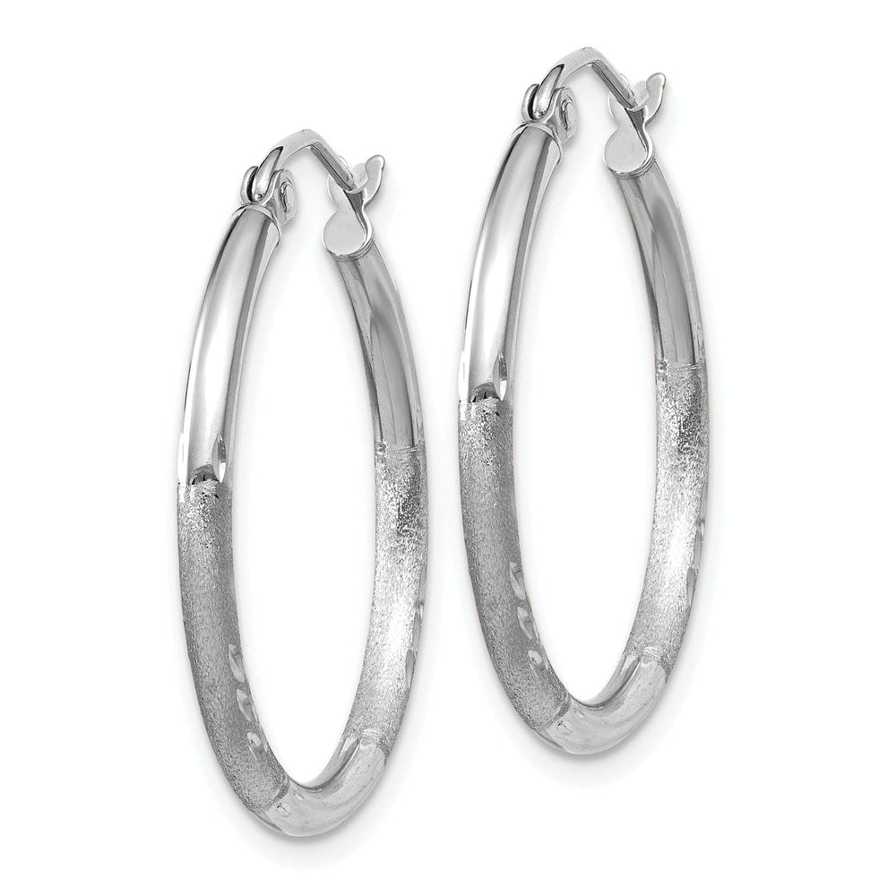 Lovely Rita's Earrings 14k White Gold Satin Diamond Cut 2MM Round Hoop