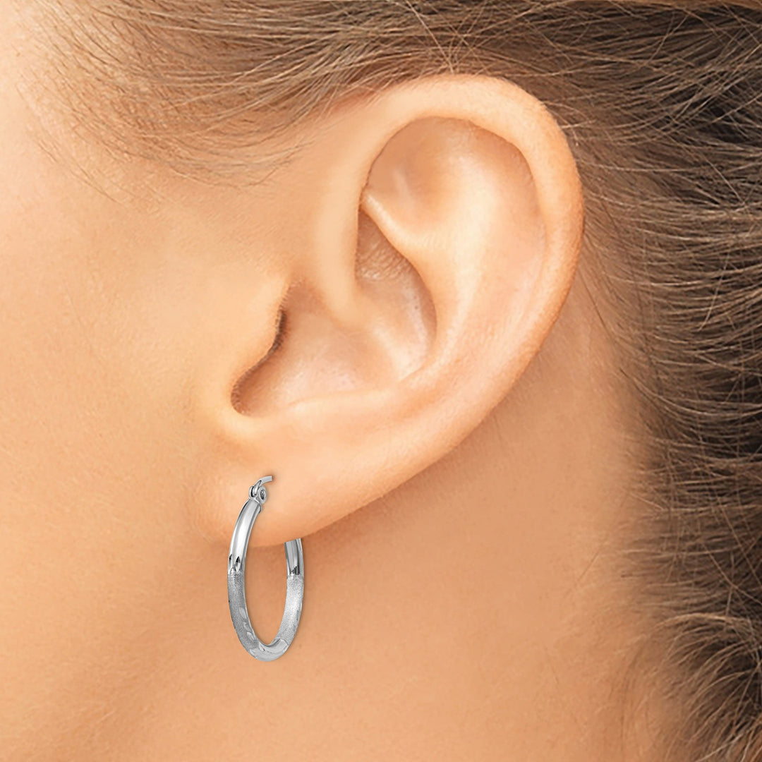 Lovely Rita's Earrings 14k White Gold Satin Diamond Cut 2MM Round Hoop