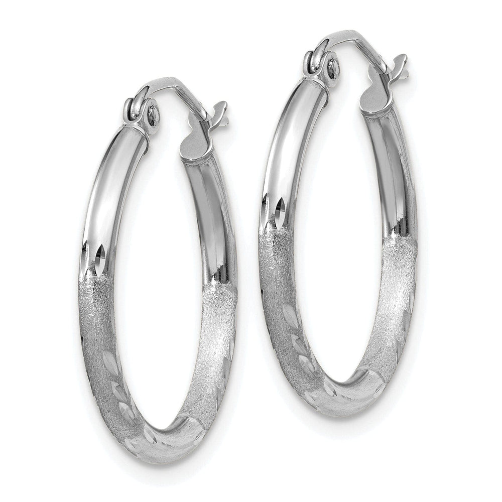 Lovely Rita's Earrings 14k White Gold Satin Diamond Cut 2MM Round Hoop