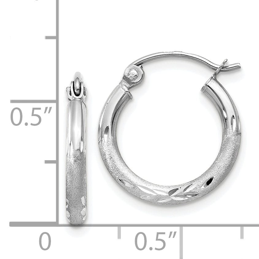 Lovely Rita's Earrings 14k White Gold Satin Diamond Cut 2MM Round Hoop