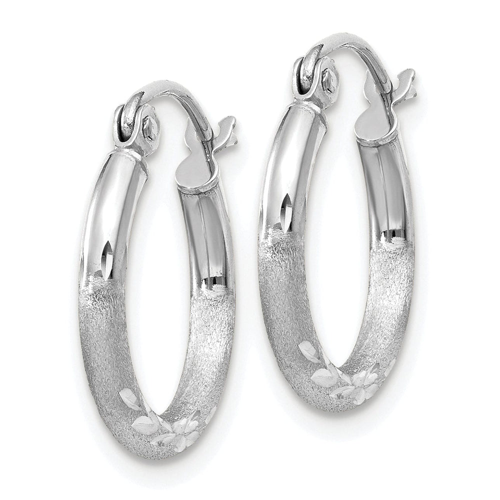 Lovely Rita's Earrings 14k White Gold Satin Diamond Cut 2MM Round Hoop