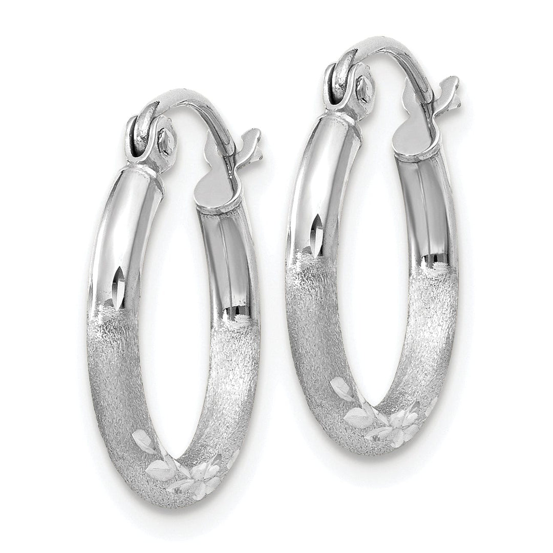Lovely Rita's Earrings 14k White Gold Satin Diamond Cut 2MM Round Hoop