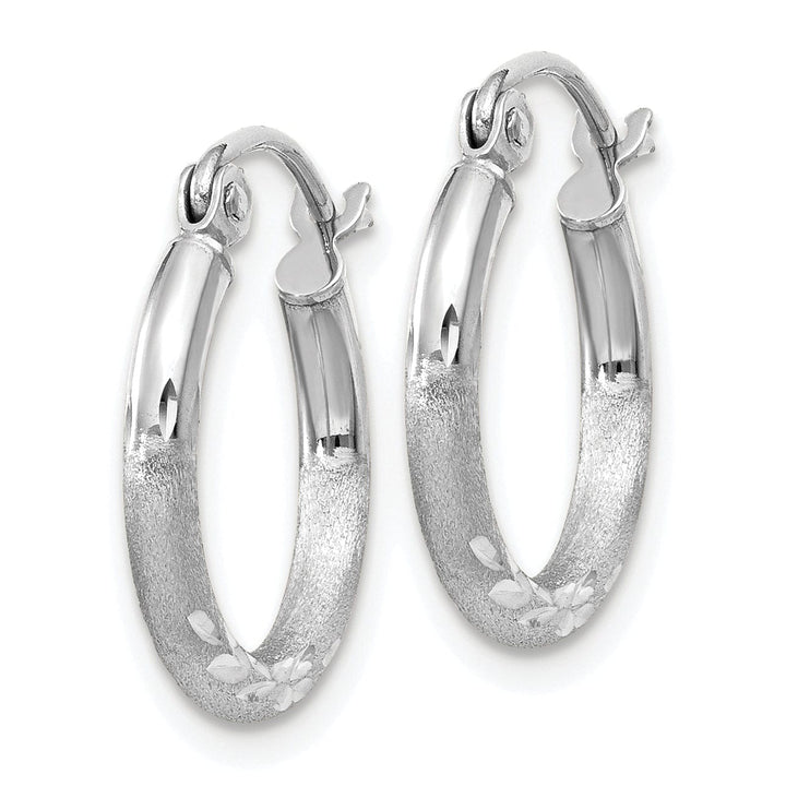 Lovely Rita's Earrings 14k White Gold Satin Diamond Cut 2MM Round Hoop
