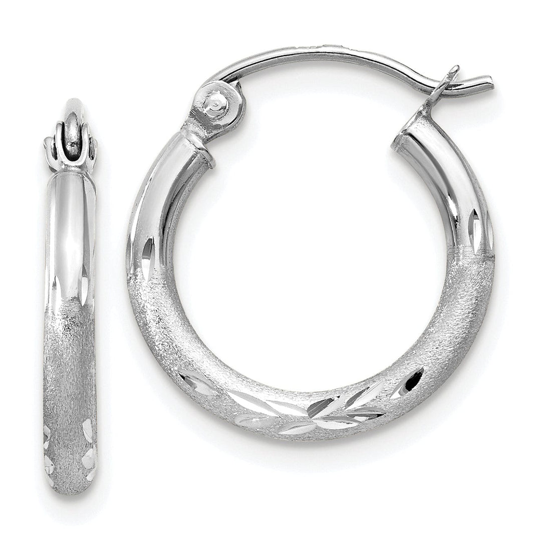 Lovely Rita's Earrings 14k White Gold Satin Diamond Cut 2MM Round Hoop