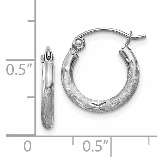 Lovely Rita's Earrings 14k White Gold Satin Diamond Cut 2MM Round Hoop