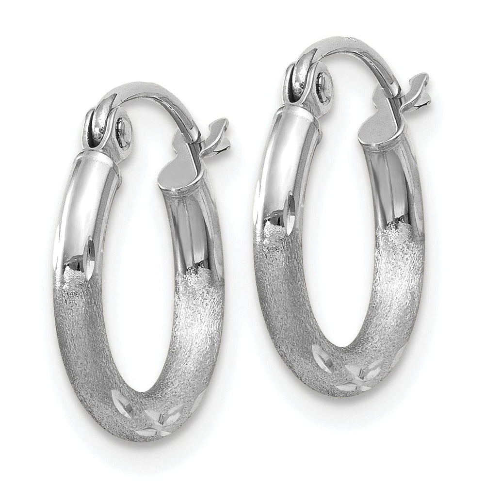 Lovely Rita's Earrings 14k White Gold Satin Diamond Cut 2MM Round Hoop