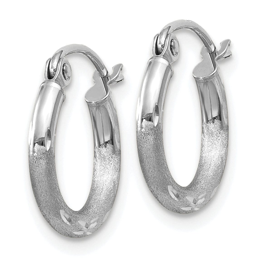 Lovely Rita's Earrings 14k White Gold Satin Diamond Cut 2MM Round Hoop