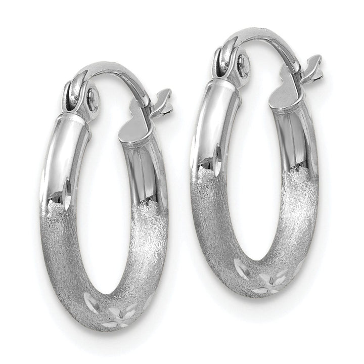 Lovely Rita's Earrings 14k White Gold Satin Diamond Cut 2MM Round Hoop