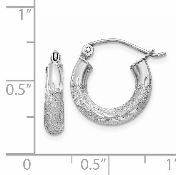 Lovely Rita's Earrings 14k White Gold Satin Diamond Cut 3MM Round Hoop