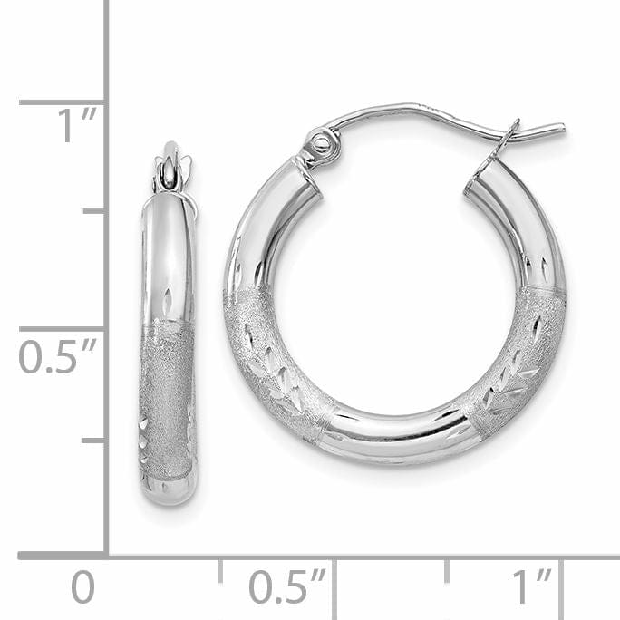 Lovely Rita's Earrings 14k White Gold Satin Diamond Cut 3MM Round Hoop