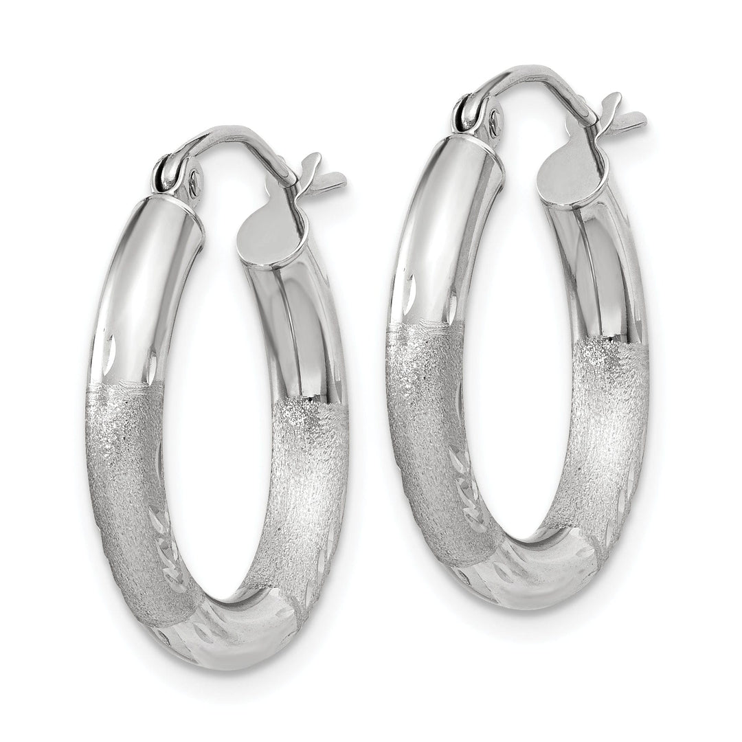 Lovely Rita's Earrings 14k White Gold Satin Diamond Cut 3MM Round Hoop